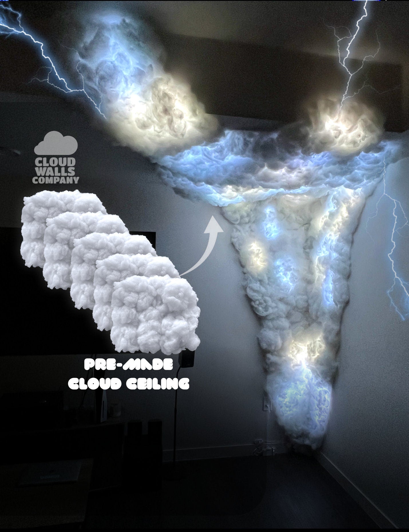 DIY, Cloud lights, Cloud wall, Cloud Ceiling, LED, ambiance, wall panels moss panels, flower panels, backdrop, Tik tok, Acoustic wall panel, Cozy, tile, enchanting atmospheres in homes, offices, or event venues, fake cloud, decorative, Podcast, lamp